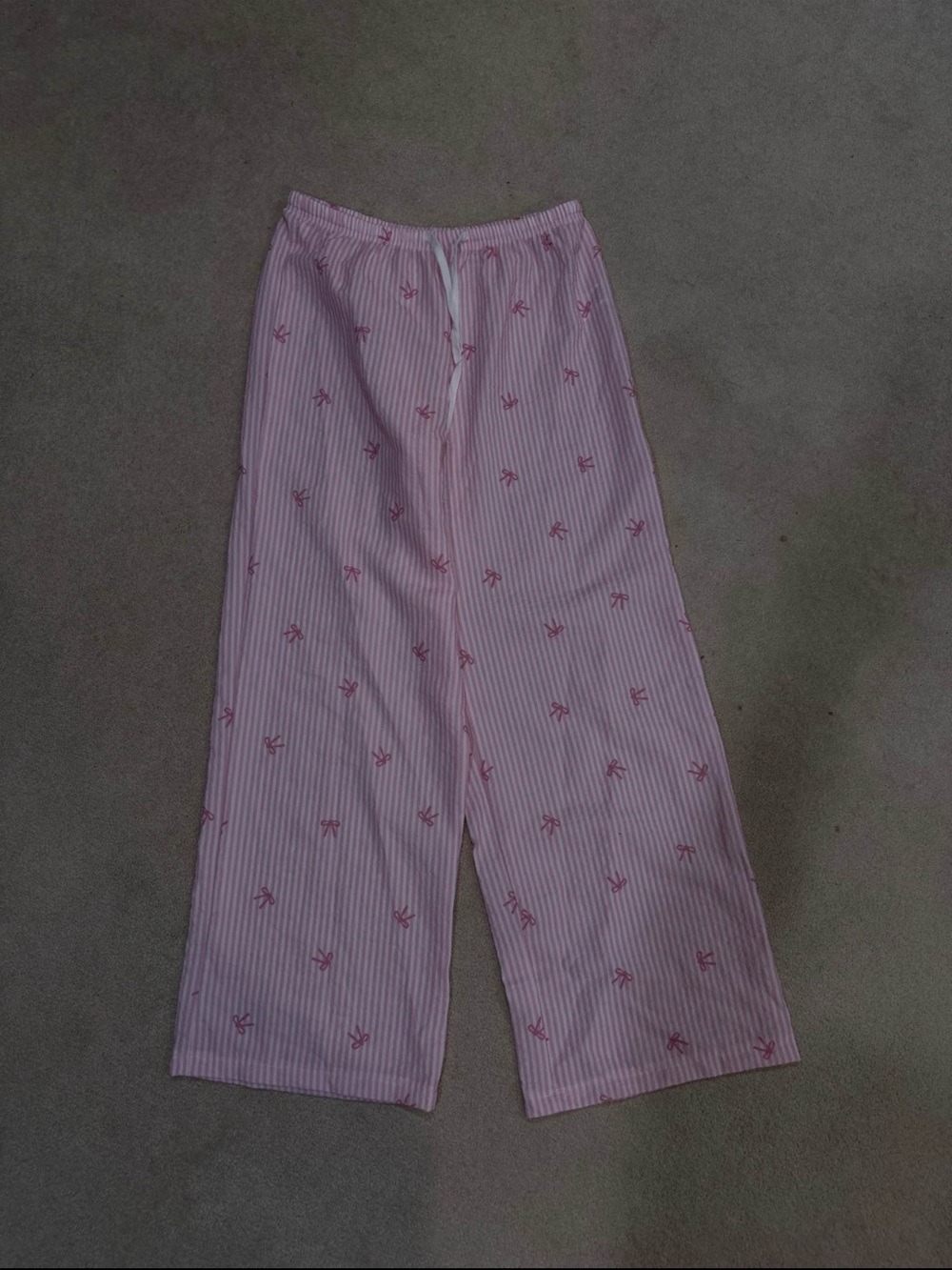 Women's Pink Linen Pants with Bow Print